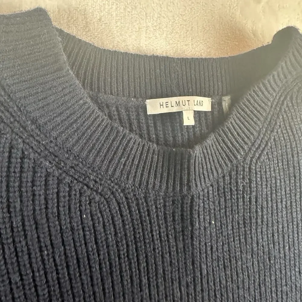 Helmut Lang Womens L Wool Cashmere Sweater Navy Oversized Batwing Dolman Sleeve
